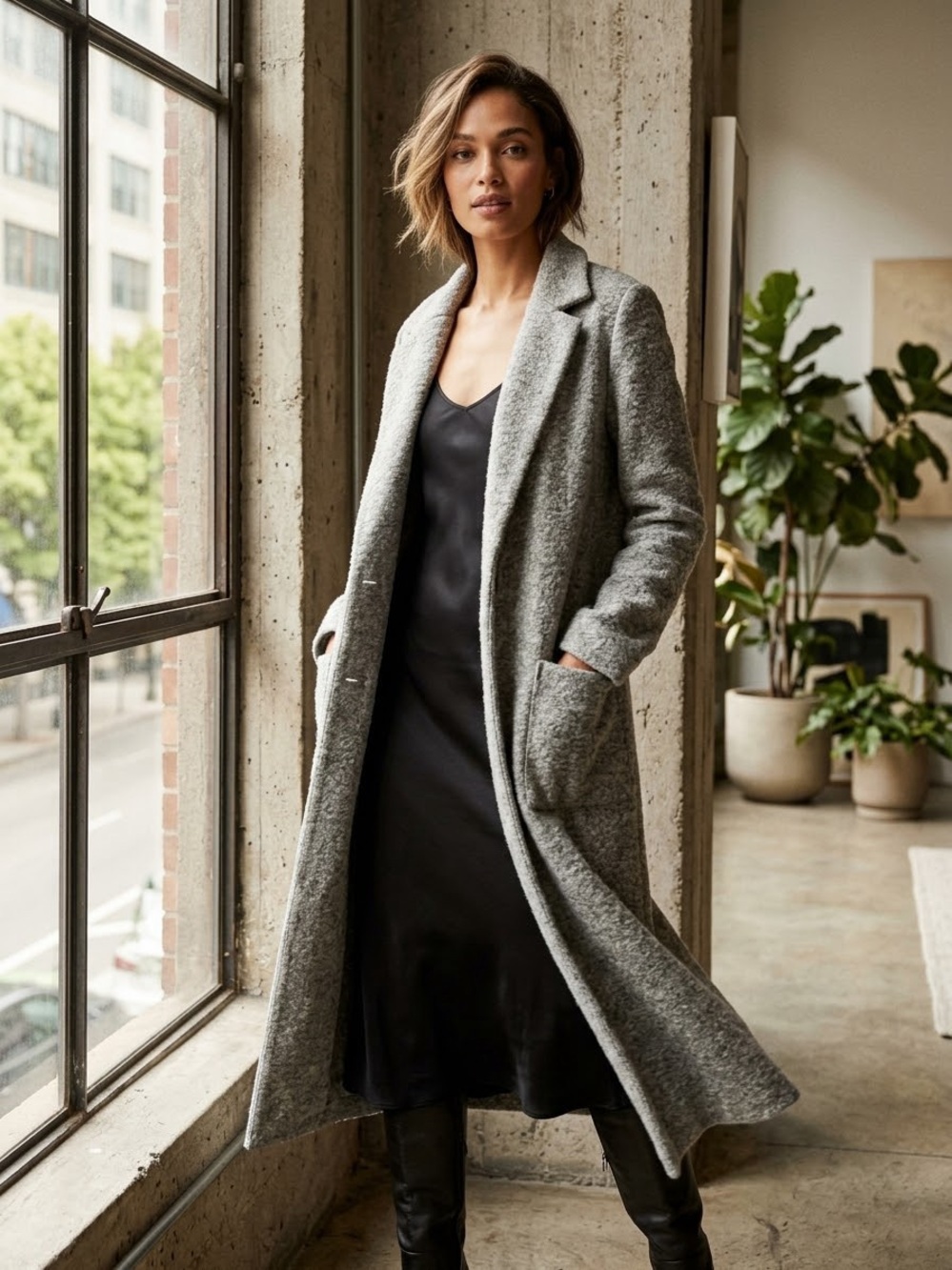 Beautiful Zara Trafaluc grey unlined open front long wool blend duster coat  L